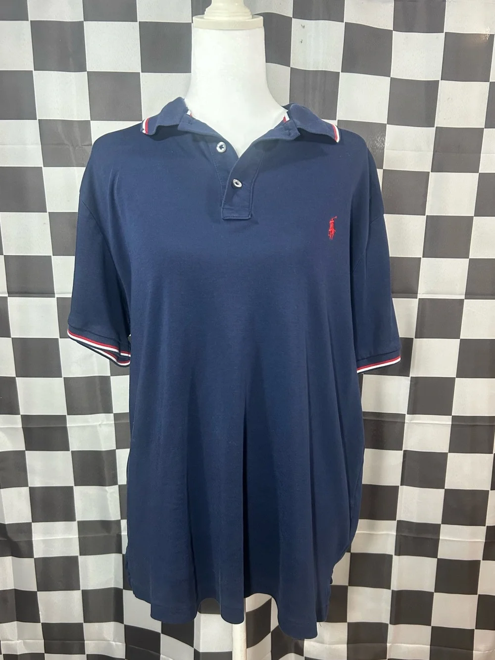 Ralph Lauren Men’s Navy Polo with Red Logo and Red&White Trim Accents